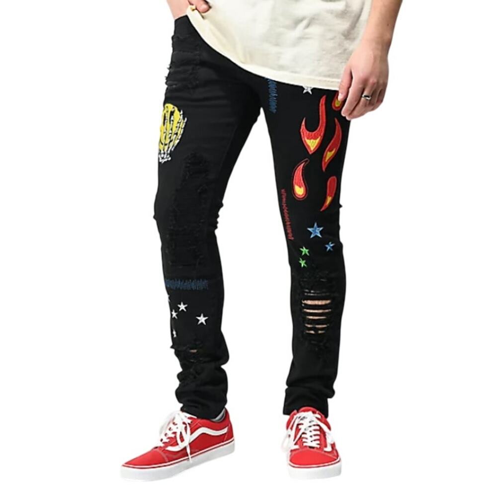 CryspDenim HAGAN FLAME PATCH JEANS High Distress - Size 28